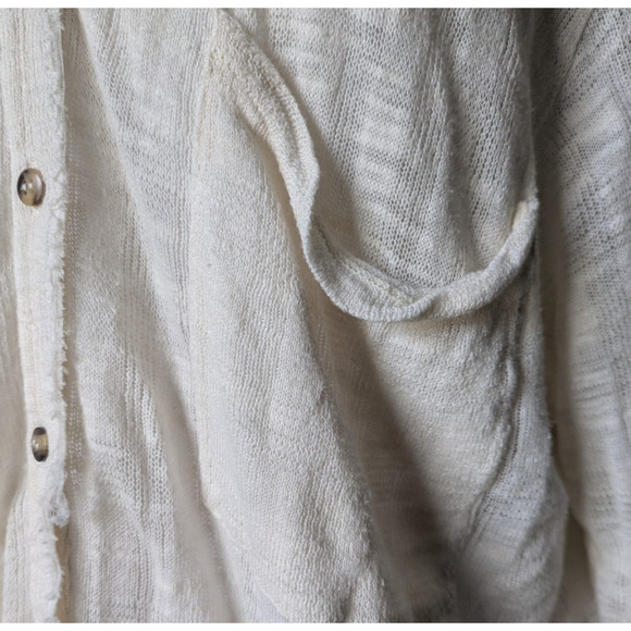 FP Beach Free People Reality Bites Knit Button Up Collared Sheer Top Size Medium - Picture 5 of 7